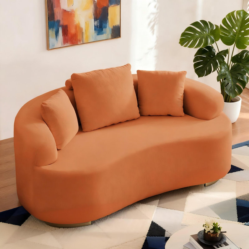 67" Chenille Sectional Curved Sofa With 3 Fluffy Pillows,For Apartment/Small Spaces, Orange