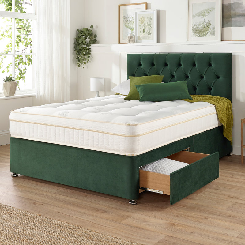 Orason Pocket Memory Divan Bed Set, 2 Drawers, Pine Green, Single (3')