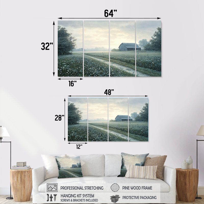Barn Farm Photo Morning Dew - Ensemble de décoration murale de ferme, H 32 po x l 64 po
