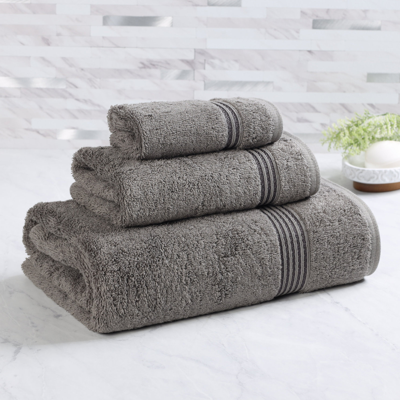 Oleg 3-Piece Egyptian Cotton Towel Set, Charcoal