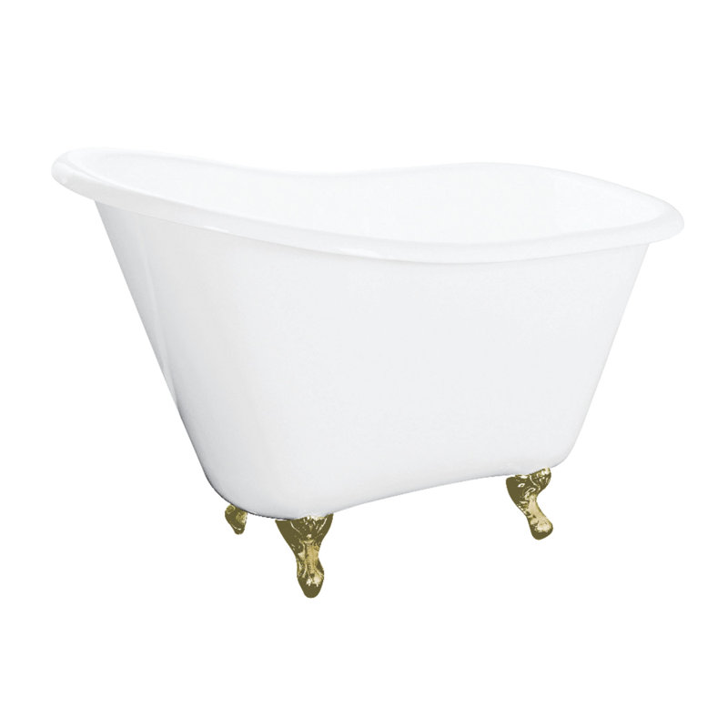 Kingston Brass Tazatina 51-Inch Cast Iron D-Shaped Single Slipper Clawfoot Tub (No Faucet Drillings), Brushed Brass