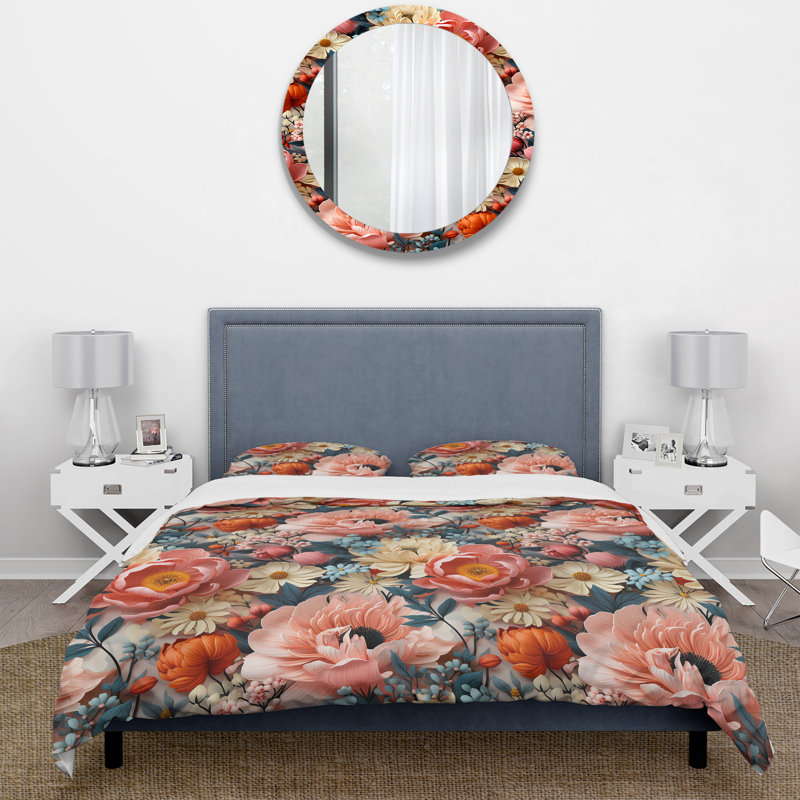Ensemble de housse de couette Collage Of Scarlet Blooms, Housse de couette simple + 1 taie décorative stan