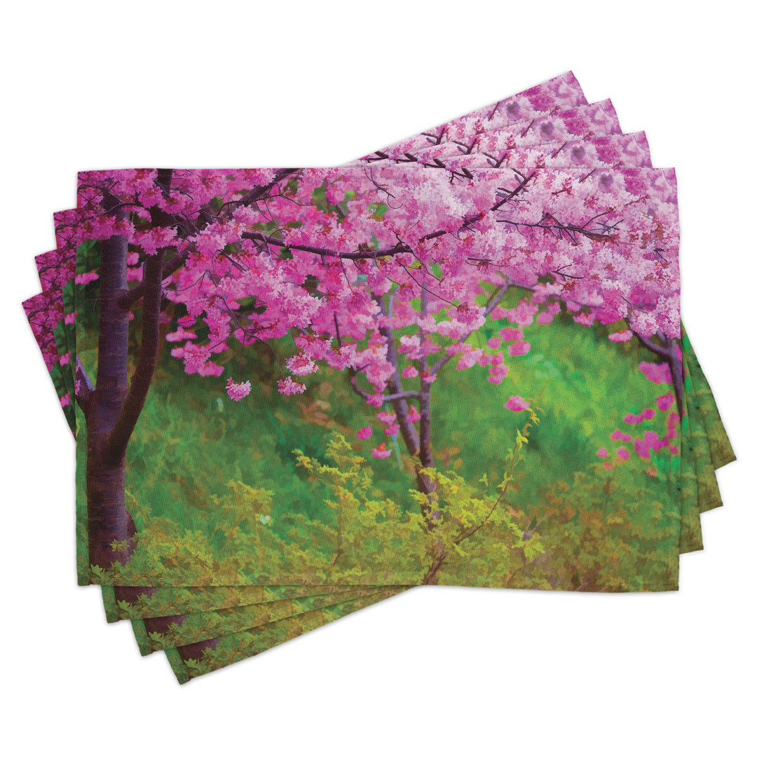 Platzdeckchen 4er-Set, Frühlingsgarten-Landschaft, Rosa und Grün