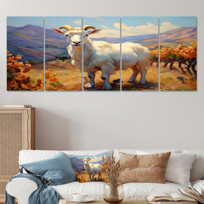 White Caprine Goat Charm Meadows II - Goat 5 Piece Wall Art Decor Set