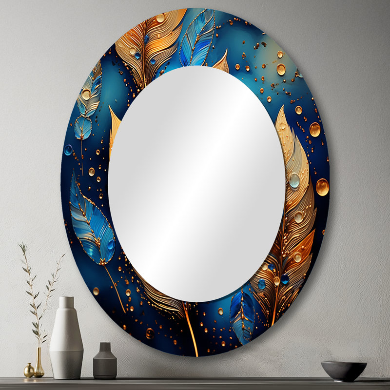 Miroir mural Boho Glam Gold Feathres On, 43 po x 33 po