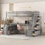Lit mezzanine simple avec 7 tiroirs, 2 tablettes et bureau gris pour une utilisation compacte et multifonctionnelle-133491198