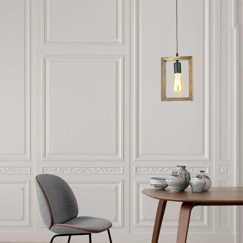Industrial Chandelier, 100% Hornbeam & Metal, Adjustable Height: 10.6 to 27.6 inches | E27 Socket, Max 40W | Walnut & Black Finish, Plain Design | Perfect for Modern Dining Room & Living Spaces, Elegant Lighting Solution