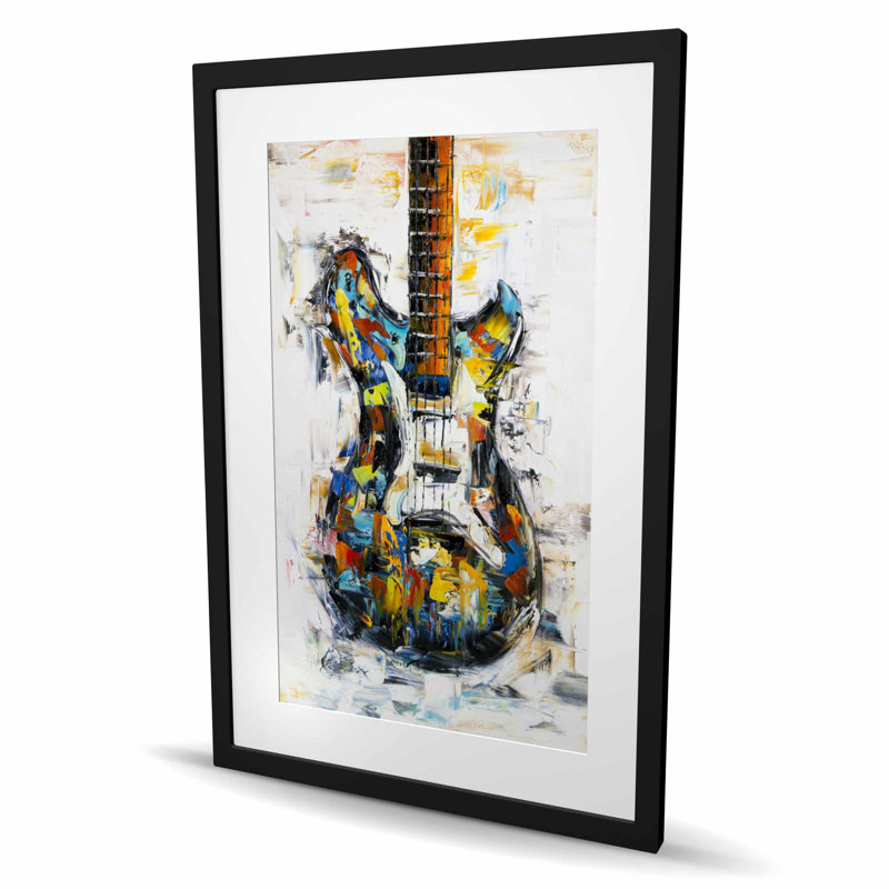 Abstrait guitare colorée - impression encadrée avec passe-partout, Noir