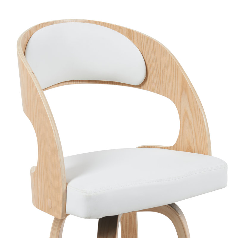Tabouret de bar pivotant Pensacola, Tabouret de comptoir (siège d'une hauteur de 26 p, Blanc, Naturel