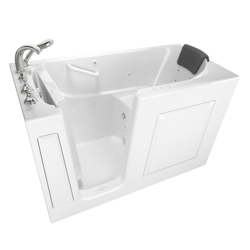 59.5'' x 29.75'' Walk-in Fiberglass Bathtub with Faucet, White, Left