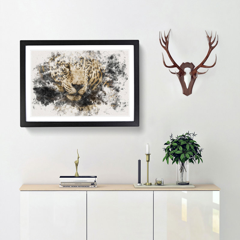 Jaguar Stalking Prey - Picture Frame Painting Print, 36cm H x 48cm W x 2cm D, Black Framed