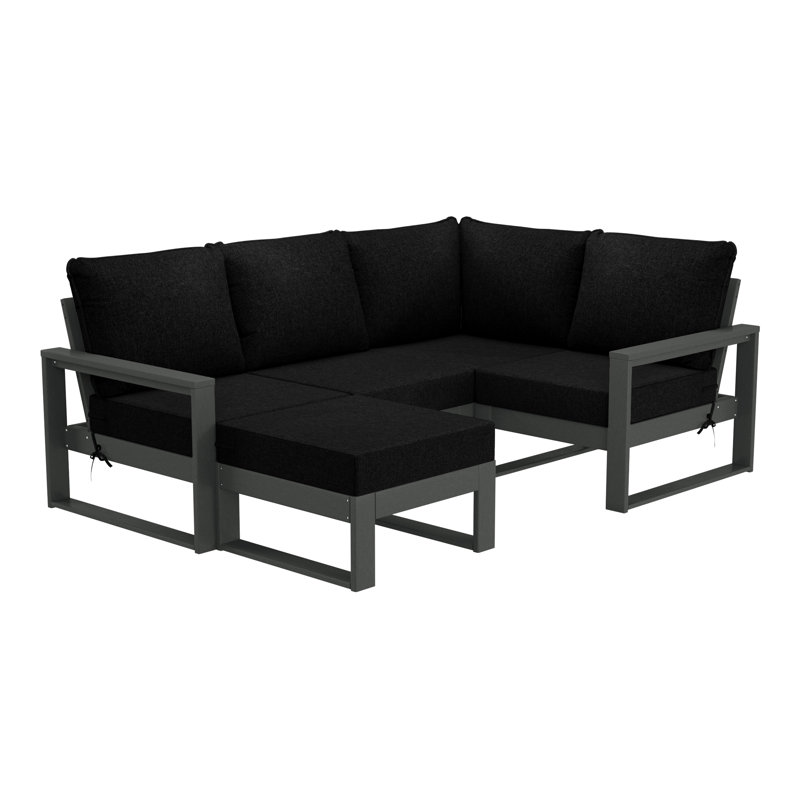Patio 5-Piece Deep Seating Set With Ottoman With Frame, Black, Gray