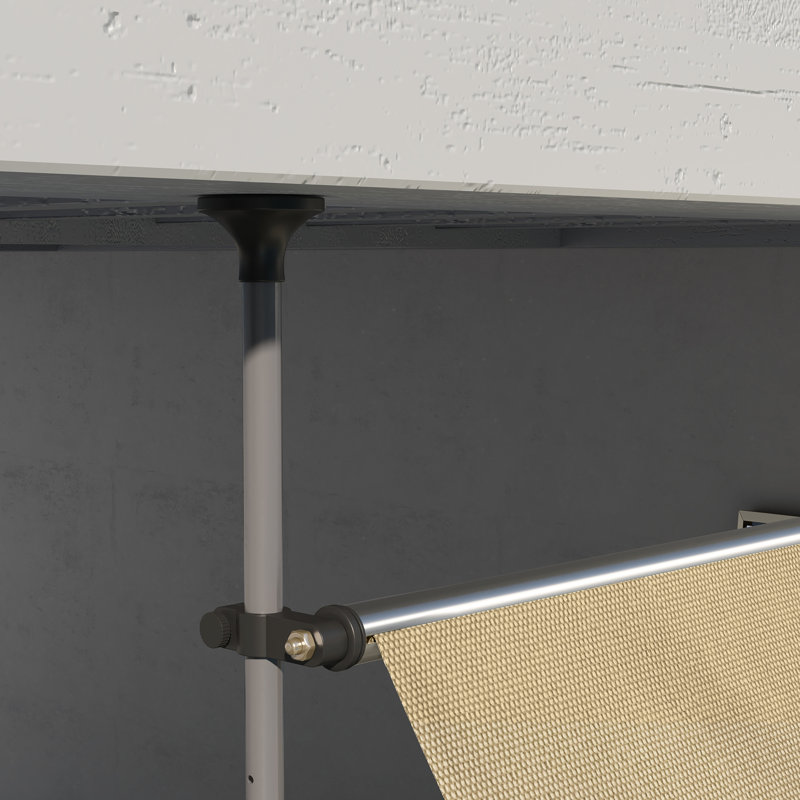 Auvent de patio pour terrasse, autoportant sans vis de 118 po avec poteau en tissu et support, pieds réglables pour abri de terrasse beige, protégé, pour fenêtre, porte, porche,
