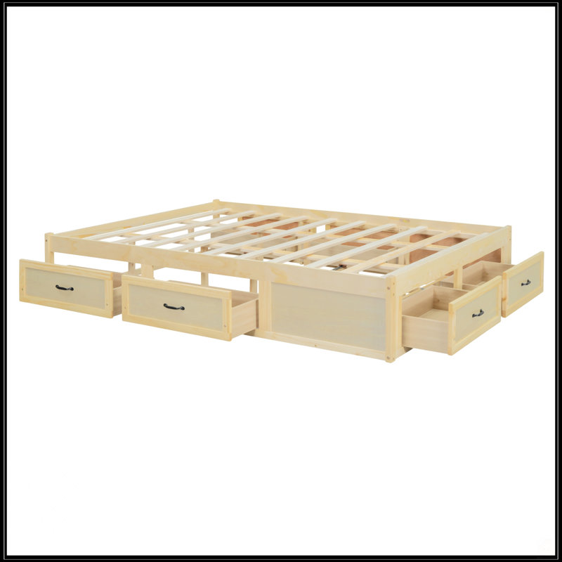 Queen Size Platform Bed With 6 Storage Drawers, Antique Natural