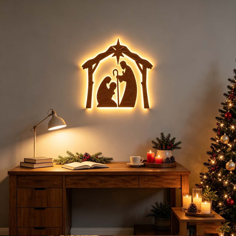 Décoration murale de Noël lumineuse en bois