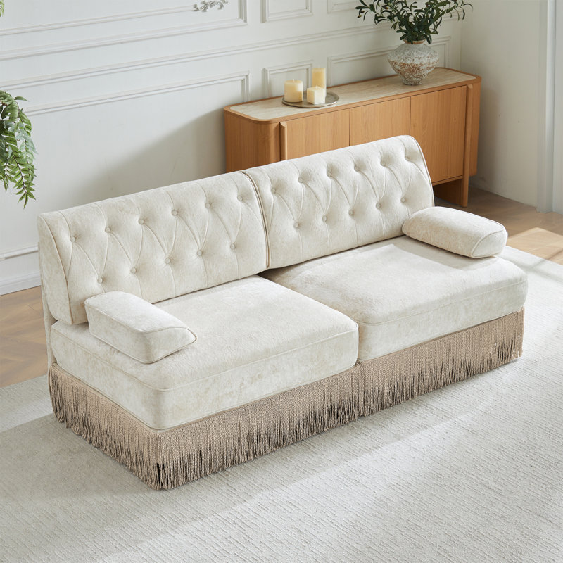 Canapé Chesterfield, Beige, 2, H 34,2 po x l 76,6 po x P 33,8 po