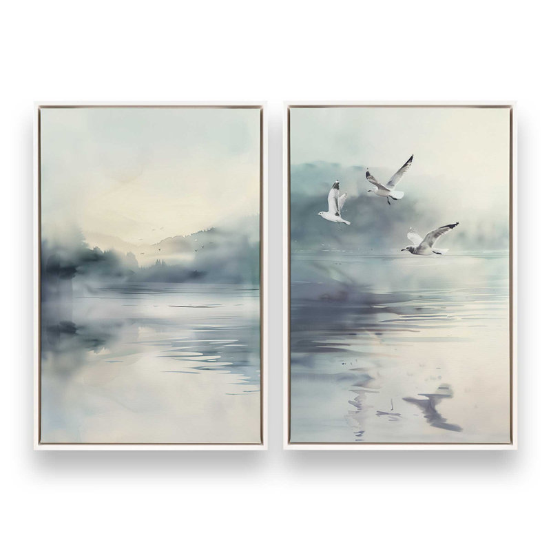 Ensemble de 2 impressions sur toile Misty Soar, H 18,75 po x l 25,5 po x P 1,75 po, Cadre flottant blanc opaque