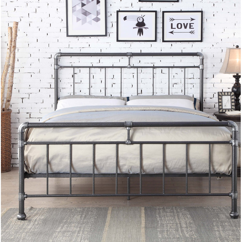 Alsip Bed, Double (4'6), Black/Silver