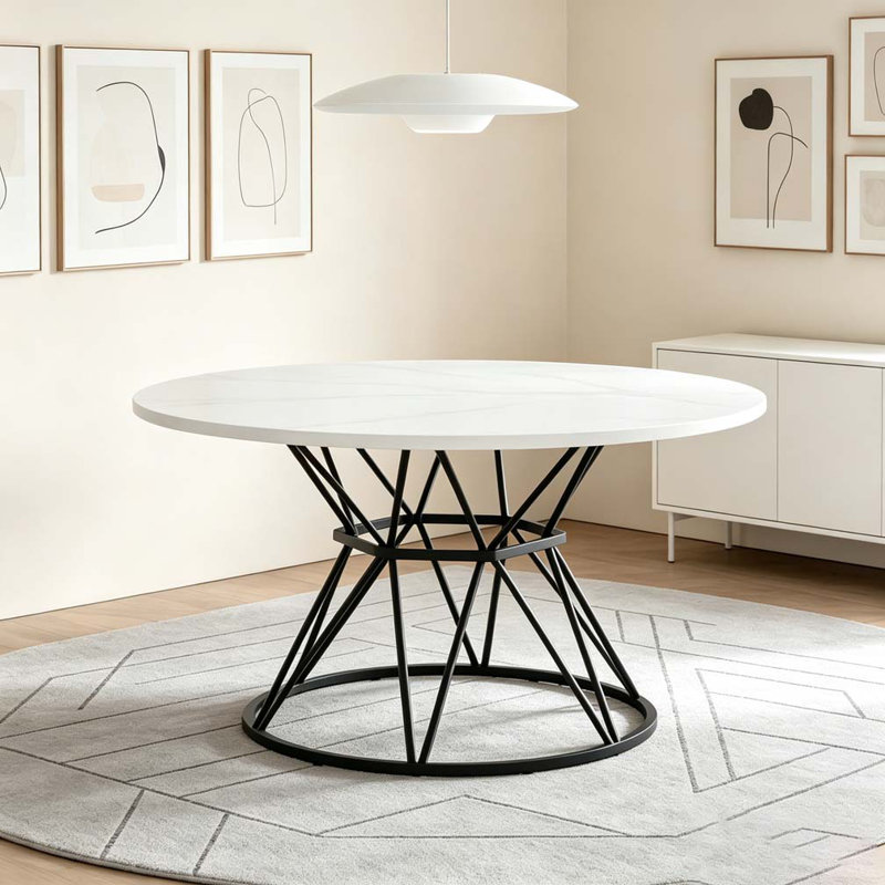 47.3" Dining Table, White+Black