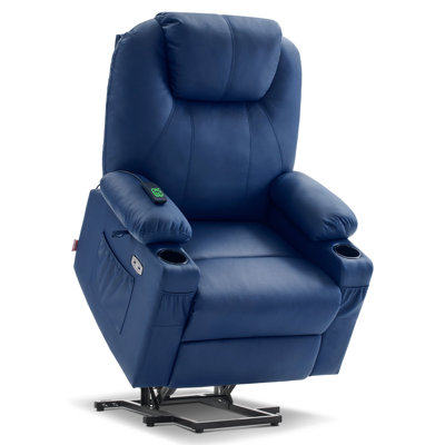 MCombo Large Lay Flat Dual Motor Power Lift Recliner Chair with Massage and Heat, USB Ports, Extended Footrest for Elderly People, Infinite Position, -  6160-7815BLU