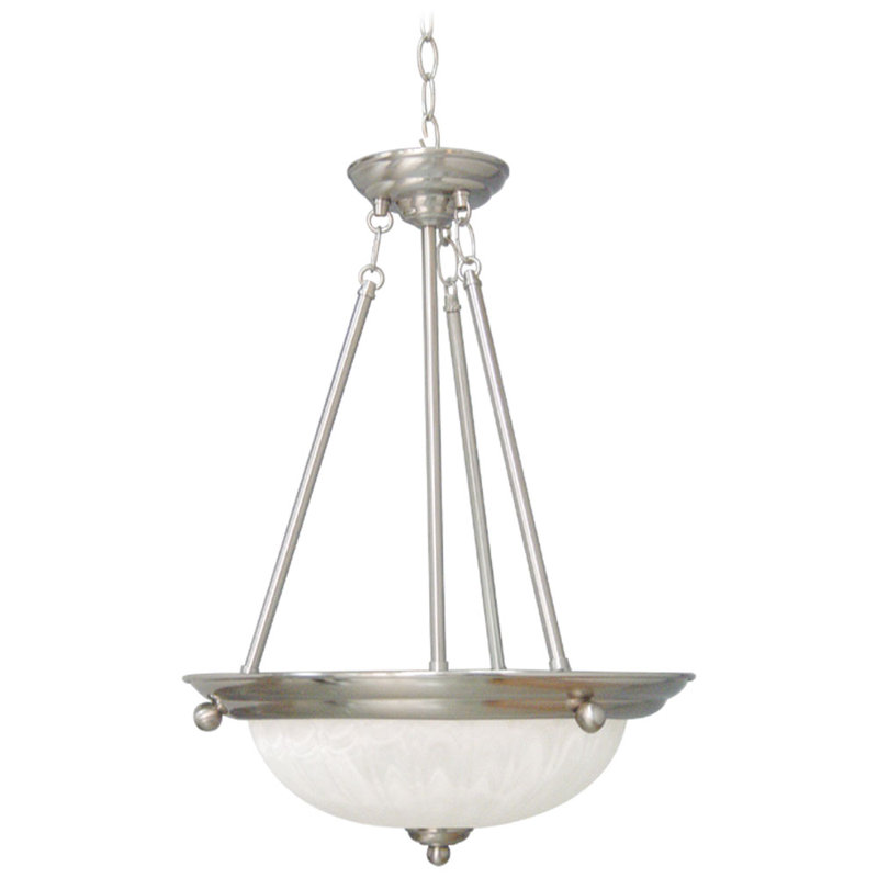  Luminaire suspendu d'intérieur en nickel brossé à 3 lumières avec bol en verre melon albâtre Marti, Nickel brossé