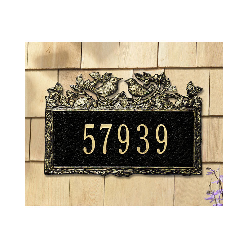 Woodland 1-Line Wall Address Plaque, Black/Gold, Yes