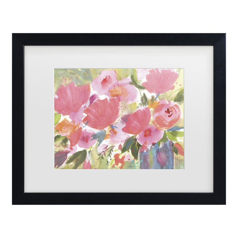 «Sheila Golden Pink Celebration Bouquet Matted», art encadré, H 13 po x l 16 po, Cadre noir