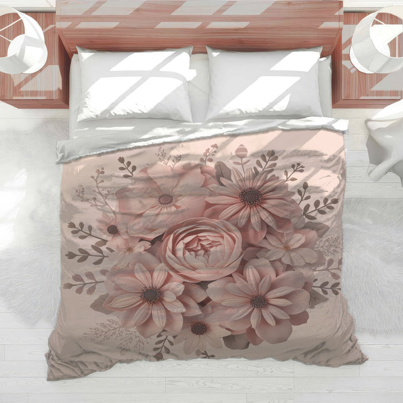 Édredon rose à motif floral, Très grand lit