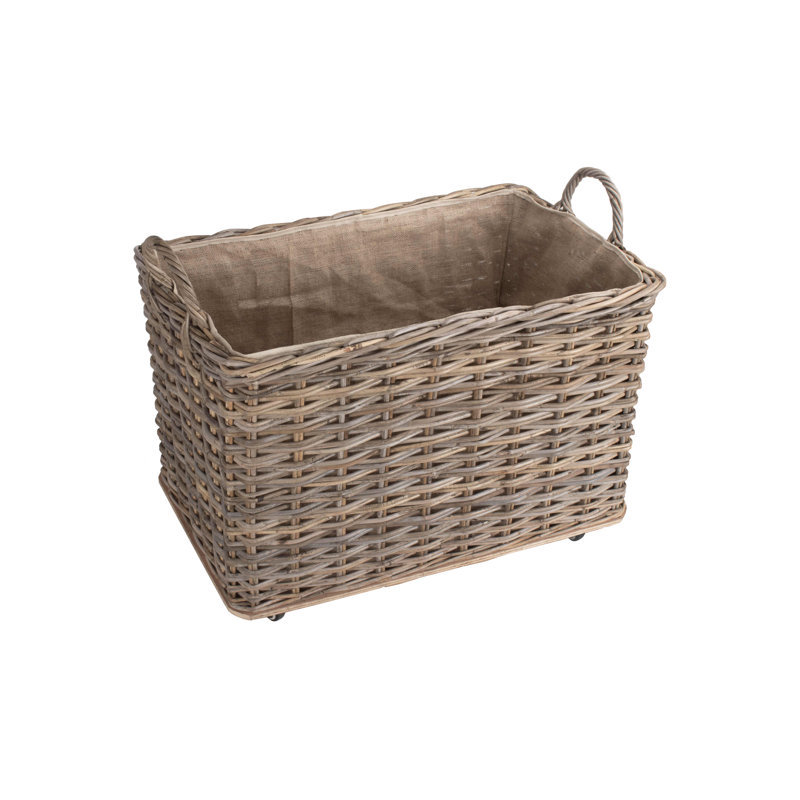 Wicker Rattan Wheeled Log Basket, 65cm H x 76cm W x 47cm D