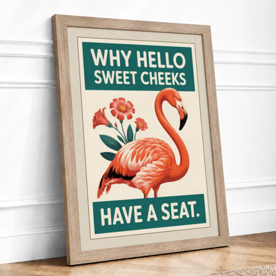 Flamingo Welcome Retro - Framed Print