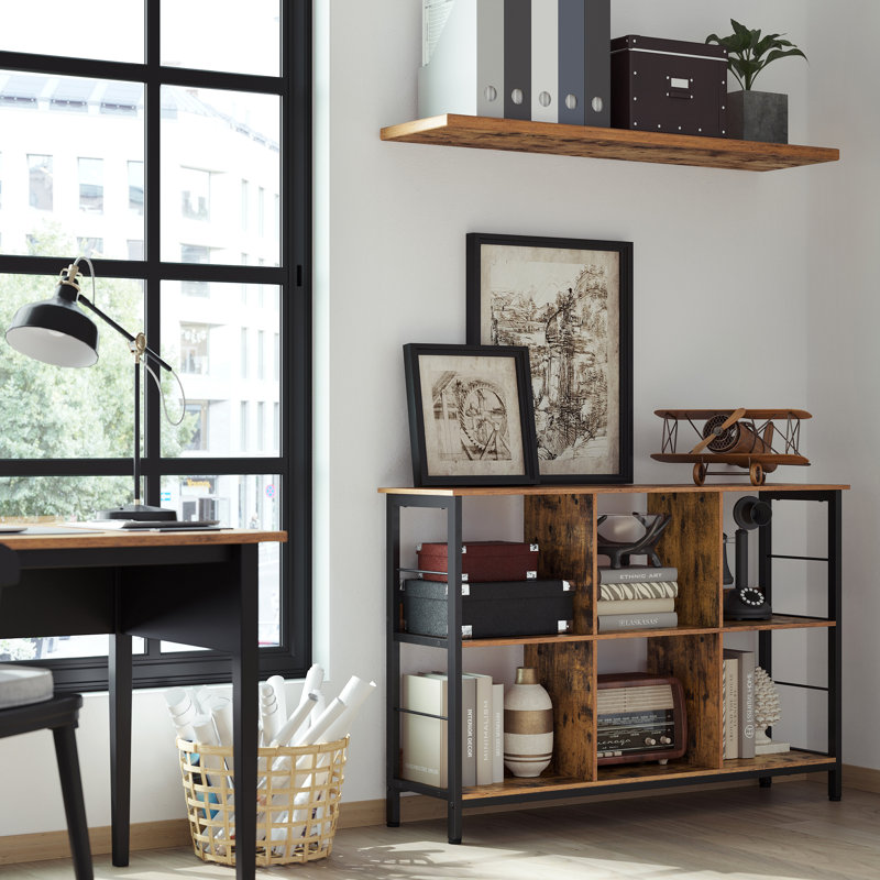 Westbroek 80cm H x 120cm W Etagere Bookcase, Rustic Brown/Black, (2 Shelves) 31.5" H x 47.2" W x 13" D