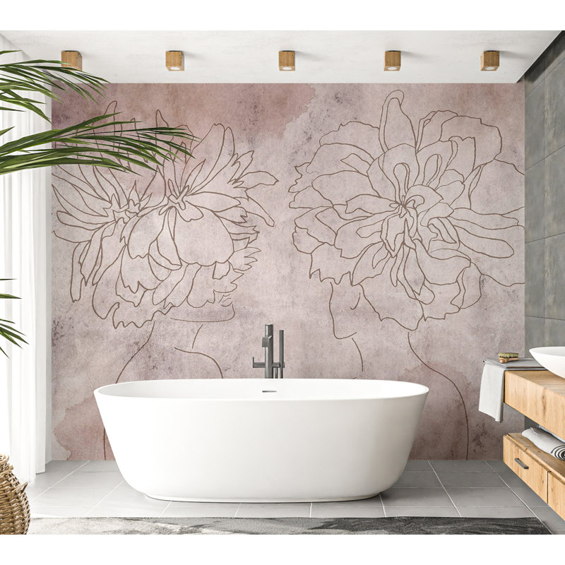 Murale abstraite pelez et collez - Fresque floristique, L 115 po x L 82 po