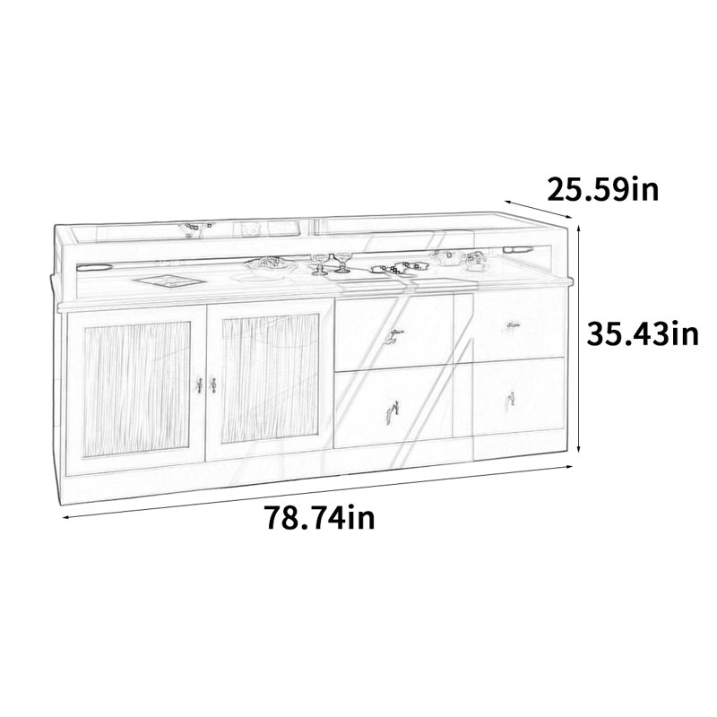 Vitrine d'îlot central de style médiéval, H 35,43 po x l 78,74 po x P 25,59 po