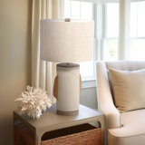 Neutral Textured 24" Unique Table Lamp, Ivory, Cylinder - 13" x 13" x 24"