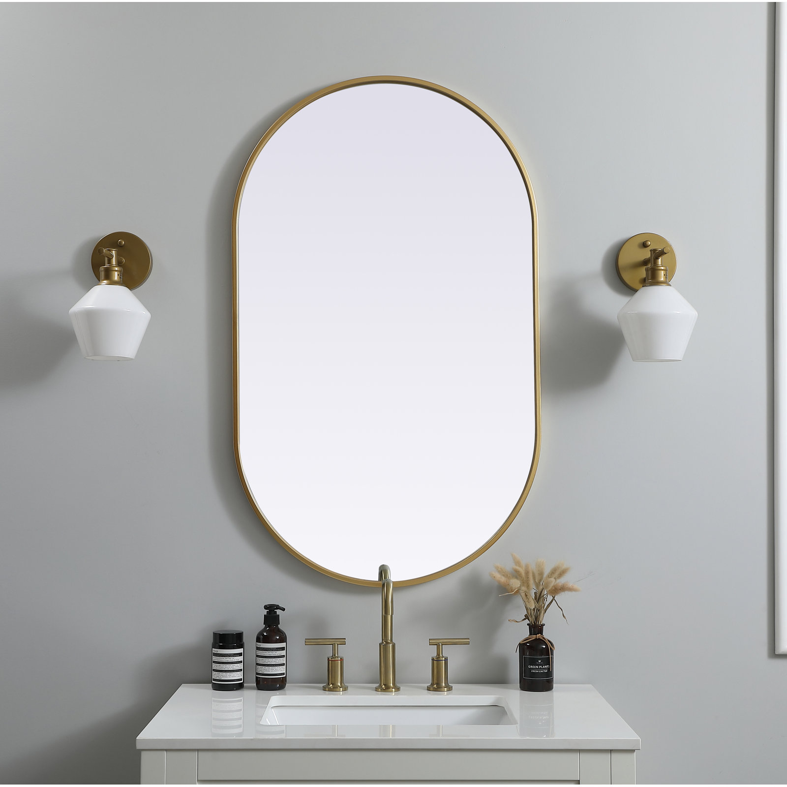 Sabine Metal Pill Wall Mirror, Brass, 40" x 24"