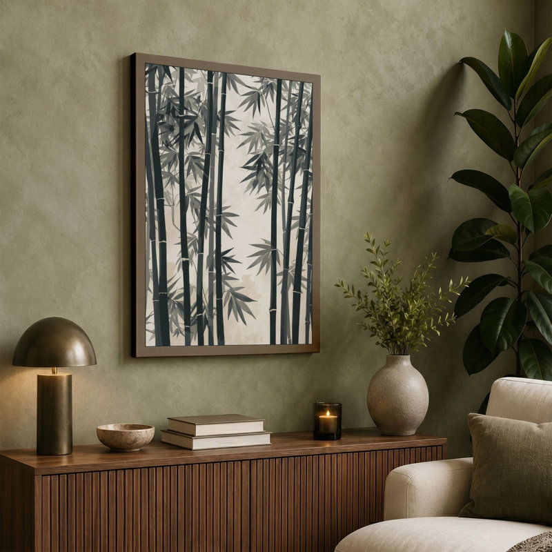 Quiet Bamboo Forest Japandi - Wrapped Canvas, 18x12 - 45.7 x 30.5 cm, Cream Border