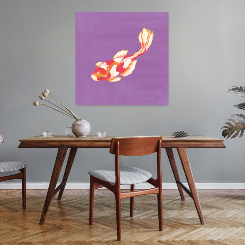 Art contemporain coloré Koi Iv avec des animaux, H 32 po x l 32 po