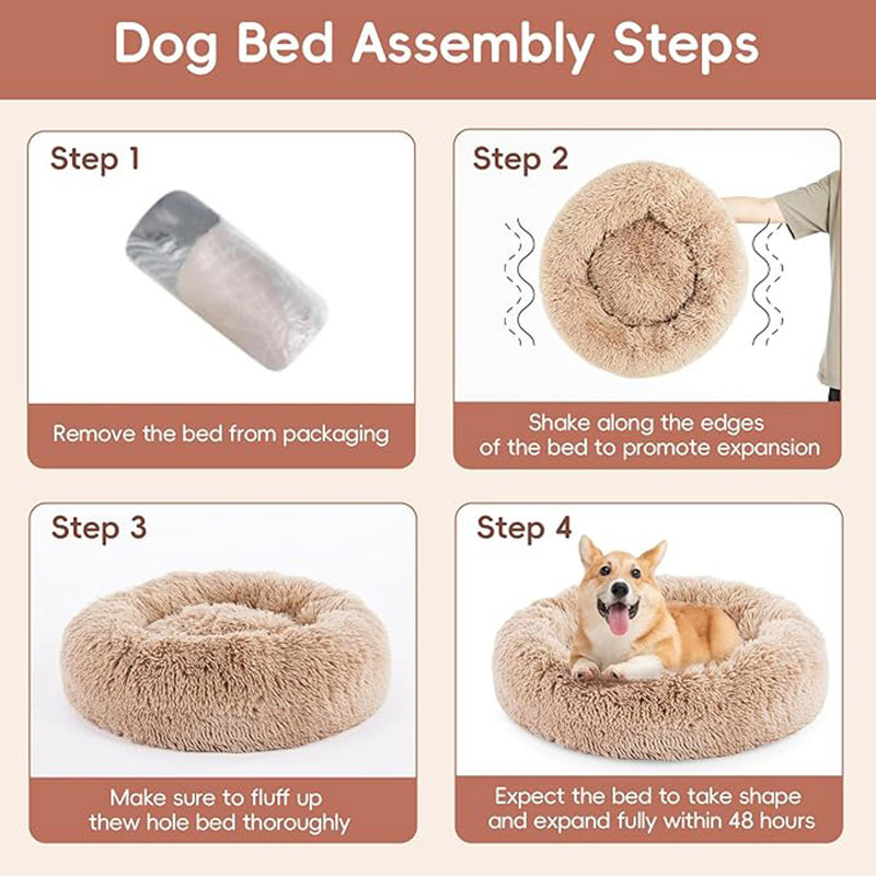 Lit pour chien Donut, lit apaisant pour chiens, lit pour chat lavable, H 7,89 po x l 19,89 po x L 20,07 po, Brun