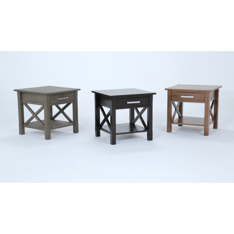 Hickory Brown Solid Pine Wood End Table with Storage Drawer
