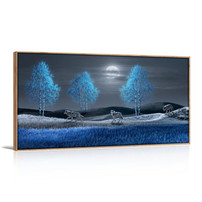 Ensemble de 1 tableau sur toile « Loups au clair de lune »