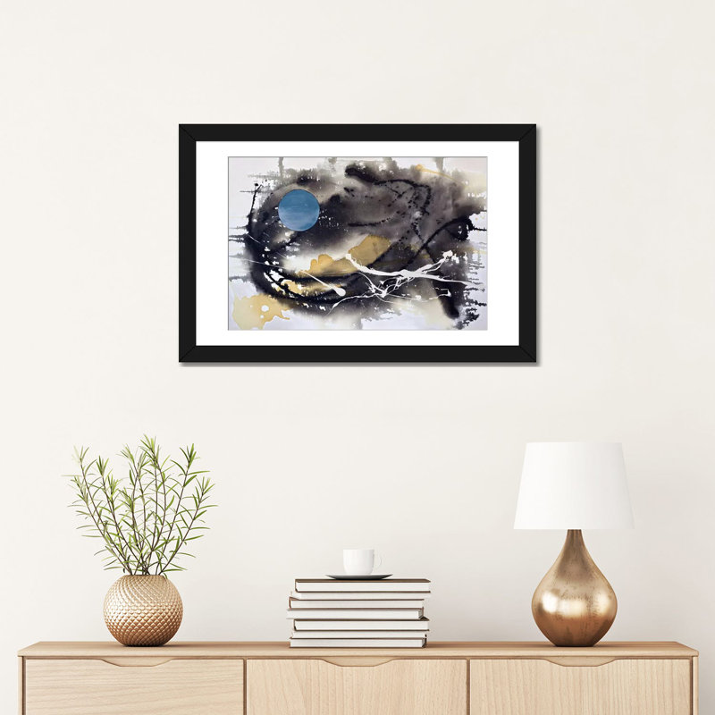 « cosmique expanse », impression sur toile, H 16 po x l 24 po x P 1 po, Papier d'art encadré noir, Blanc