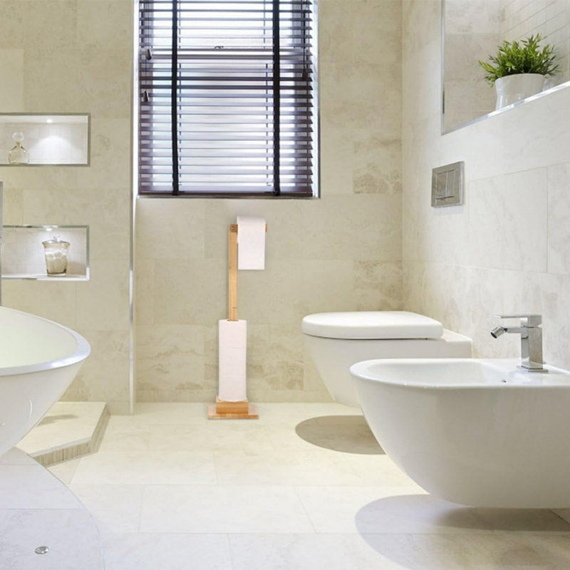 Bamboo Freestanding Toilet Paper Holder Storage Roll holder Ideal for 6 toilet paper rolls Stand