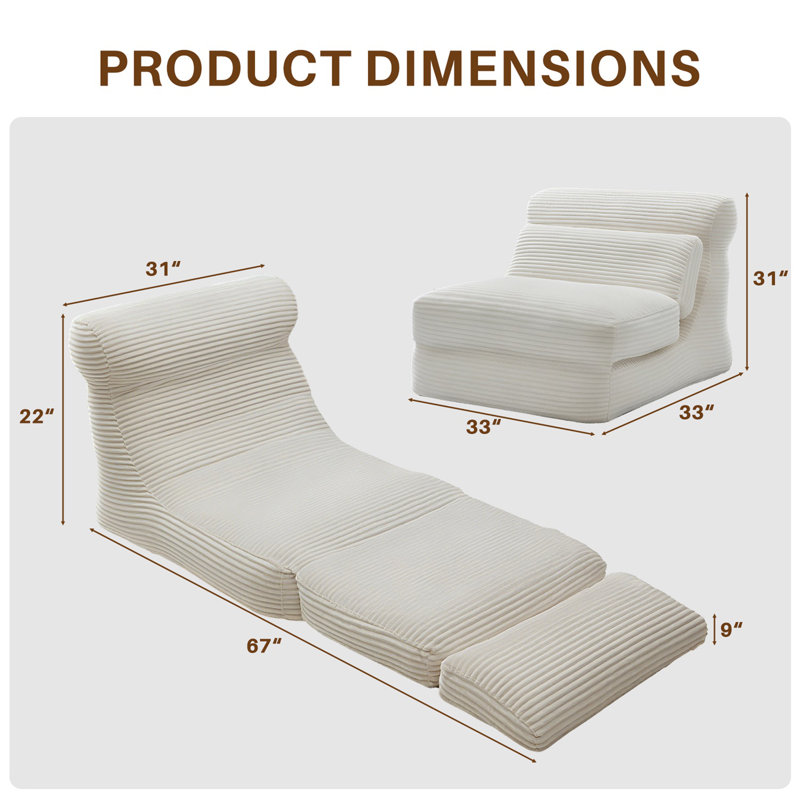 Ariunna Futon Sofa Bed, Fabric Convertible Sleeper Sofa Couch Bed, Modern Loveseat Sleeper for Living Room, White