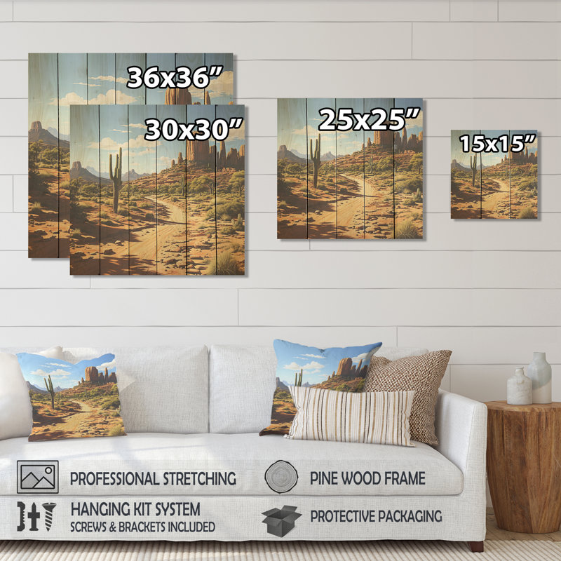 Cactus du désert au Nevada - fruits sur bois, H 30 po x l 30 po