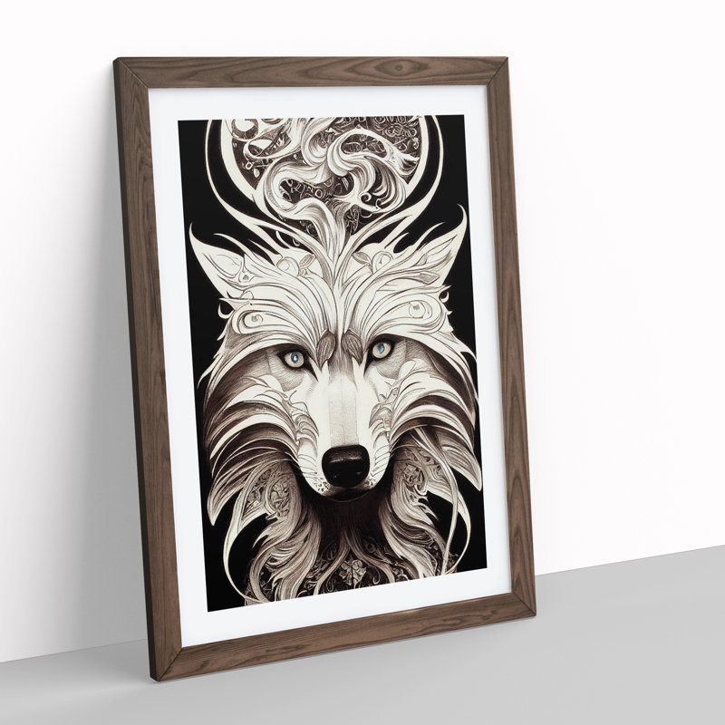 XV1022-5248X Wolf Art Deco No.1 - Single Picture Frame Print, 46cm H x 34cm W, Walnut Framed