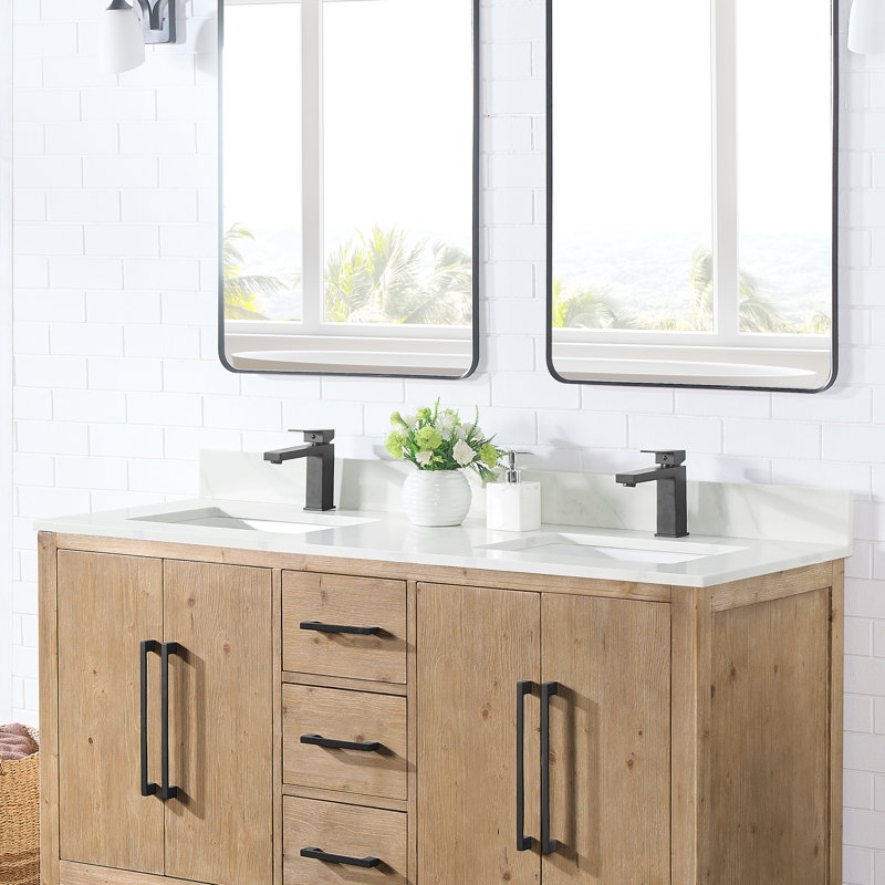 Arbios 60"  Quartz Double Vanity Top with Sink Faucet Holes, Single
