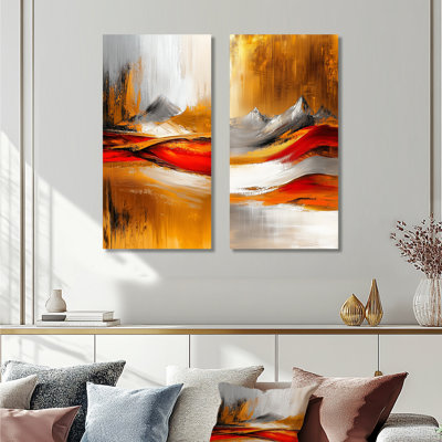 Jour et nuit, paysage de montagne dorée I - Paysages, décoration murale 2 panneaux