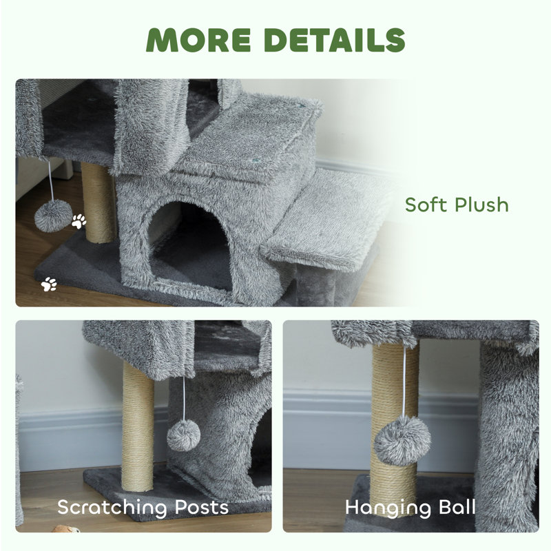 Escalier pour chat, escalier pour animal 4 marches avec poteaux à griffer, gris