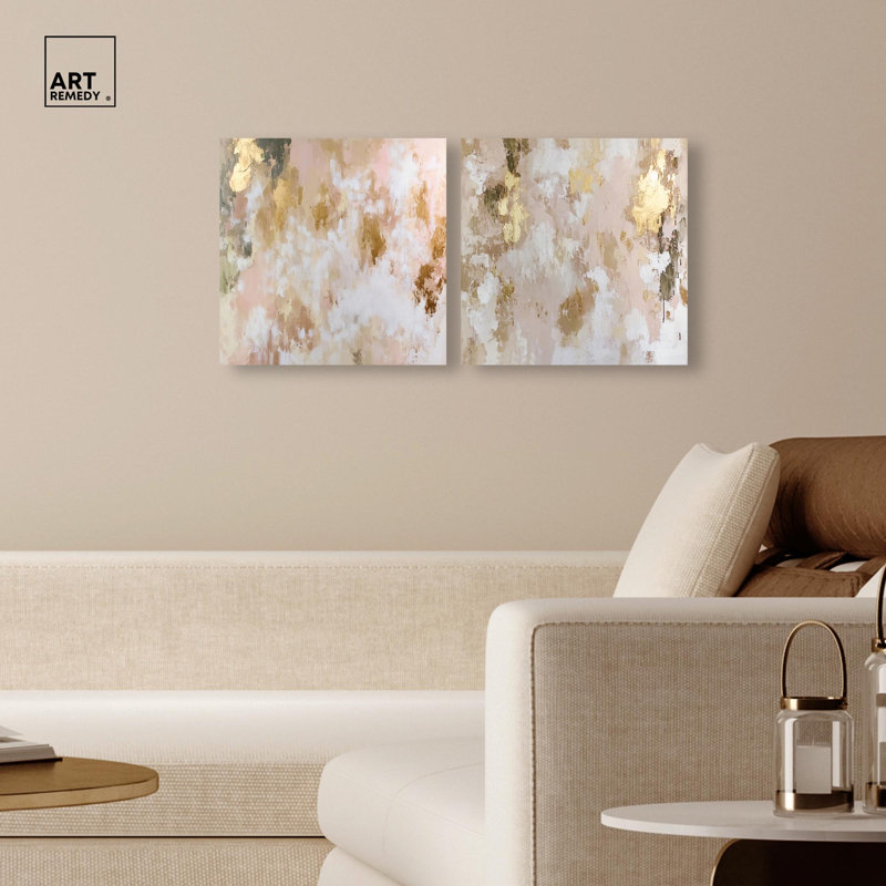Gold Glimmer Gesture Set Canvas Print Gold Boho Wall Art Set by Art Remedy, Black Frame, 12 x 12, Gallery Wrapped