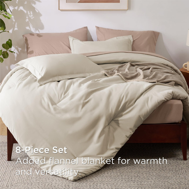 Bedsure Prewashed Bedding Set with Soft Fleece Microfiber Bed Blanket, Queen Comforter + 7 Additional Pieces